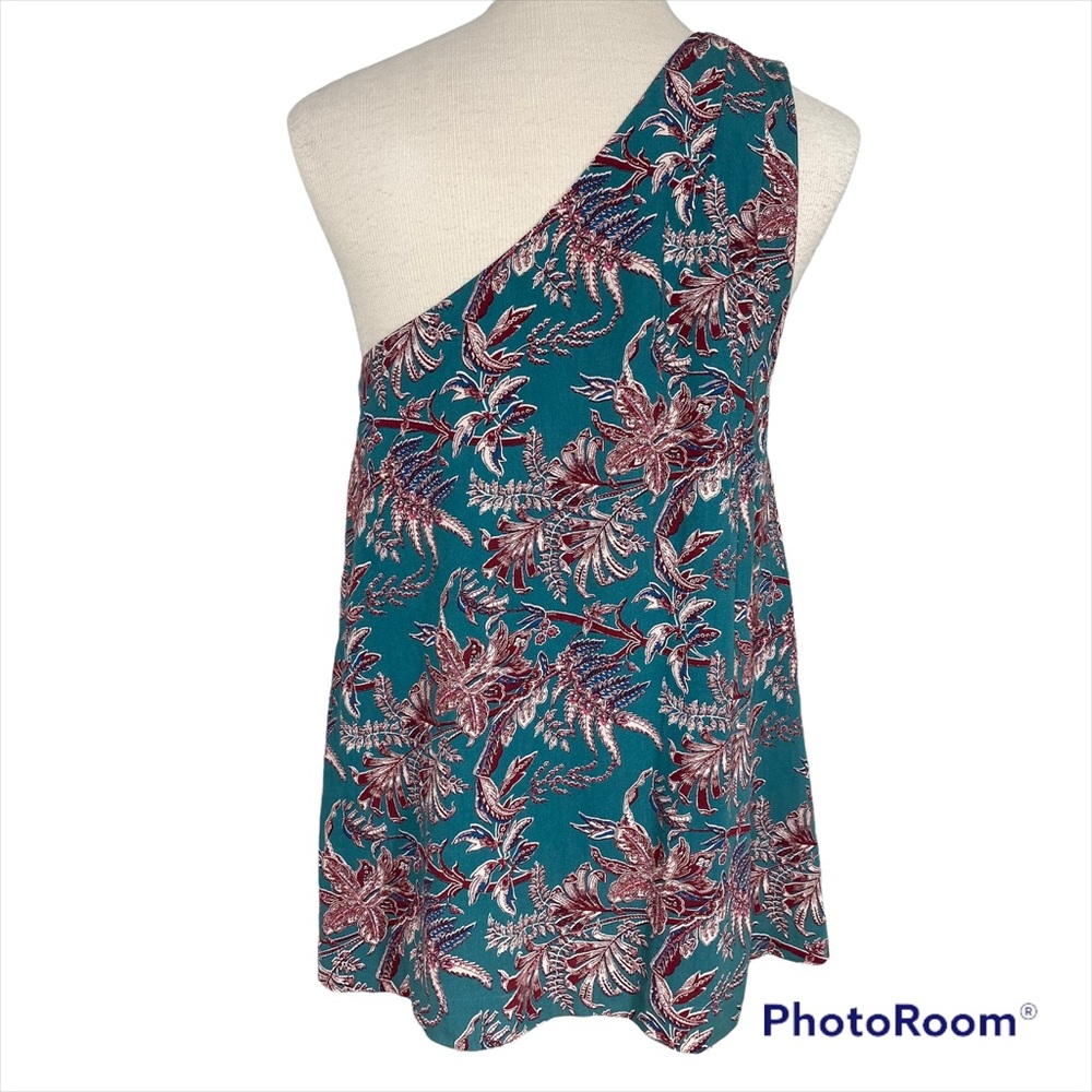 Ann Taylor LOFT Teal one shoulder floral blouse NWT